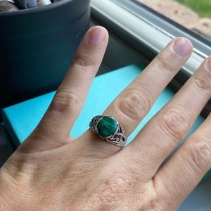 Vintage Sterling Silver Malachite Gemstone 925 Ring